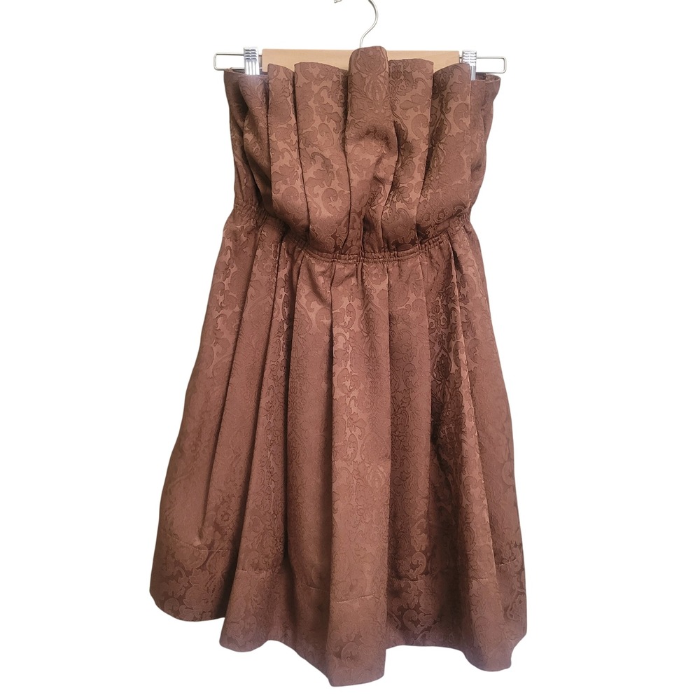 Mustard Seed‎ Brown Jacquard Strapless Smocked Waist A-Line Dress Size M